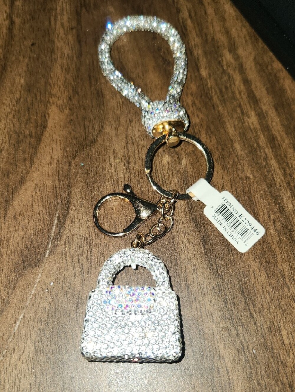 Sparkling White Crystal Kids Keychain Wristlet with Mini Purse Charm